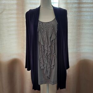 Croft&Barrow Navy blue Striped Women's Top Size L Rayon/Spandex Soft Stretchy